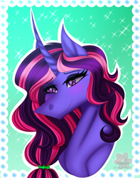 Size: 2277x2886 | Tagged: safe, artist:domina-venatricis, oc, oc:shamy, pony, unicorn, bust, female, mare, portrait, solo