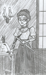 Size: 768x1256 | Tagged: safe, artist:newman134, oc, oc:t square, human, equestria girls, architect, clothes, draftswoman, dress, monochrome, oc living in a different time period, redesign, redraw, redrawn, victorian