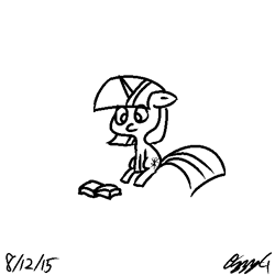 Size: 512x512 | Tagged: safe, artist:ozzyg, twilight sparkle, pony, unicorn, book, female, mare, monochrome, sitting, solo