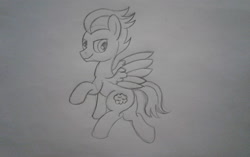 Size: 2449x1536 | Tagged: safe, artist:peternators, rumble, pegasus, pony, male, monochrome, older, older rumble, sketch, solo, teenager, traditional art