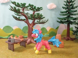 Size: 1024x769 | Tagged: safe, artist:malte279, oc, oc:multi purpose, unicorn, craft, packaging, playmobil, sculpture, solo, starch, starch sculpture, tree