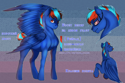 Size: 980x654 | Tagged: safe, artist:kitmurade, oc, oc:hellfire, pegasus, pony, blue fur, colt, cyrillic, foal, future, head, male, red eyes, reference, reference sheet, russian, science fiction, smiling, tongue out, visor, wings, young