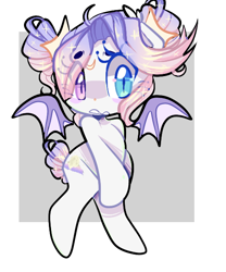 Size: 500x600 | Tagged: safe, artist:peachesandcreamated, oc, oc:moonaroon, bat pony, pony, abstract background, bat pony oc, bipedal, ethereal mane, eye clipping through hair, female, floating wings, heterochromia, mare, slit eyes, solo, starry mane, wings