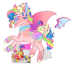Size: 900x800 | Tagged: safe, artist:lavvythejackalope, oc, oc only, food pony, original species, pony, candy, collar, food, irl, jewelry, lollipop, male, multicolored hair, necklace, photo, ponified, rainbow hair, simple background, solo, stallion, transparent background, unshorn fetlocks, wings