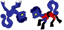 Size: 898x430 | Tagged: safe, artist:lavvythejackalope, earth pony, pony, empowered demon, male, neyaphem, nightcrawler, ponified, simple background, stallion, upside down, white background, x-men