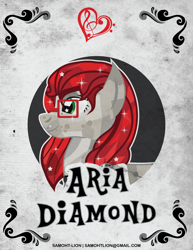 Size: 2551x3300 | Tagged: safe, alternate version, artist:samoht-lion, oc, oc only, oc:aria diamond, crystal pony, bust, female, glasses, mare, solo, starry eyes, text, wingding eyes