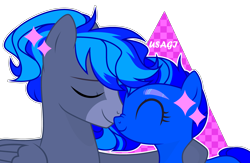 Size: 3216x2100 | Tagged: safe, artist:usagi, oc, oc only, oc:blue vector, oc:proffy floyd, pony, couple, eyes closed, in love, nose rub, nose wrinkle, simple background, transparent background, ych result