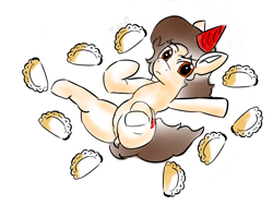 Size: 2250x1688 | Tagged: safe, artist:multi-faceted, oc, oc:maría teresa de los ponyos paguetti, earth pony, empanada, female, food, hat, party hat, solo, ya es hora