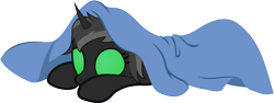 Size: 2482x934 | Tagged: safe, artist:meepthechangeling, oc, oc only, oc:meep, changeling, blanket, changeling oc, green changeling, simple background, transparent background, under blanket