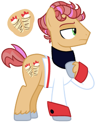 Size: 891x1161 | Tagged: safe, artist:eonionic, oc, oc:dolce streak, earth pony, base used, clothes, magical gay spawn, male, offspring, parent:donut joe, parent:fire streak, simple background, solo, stallion, transparent background