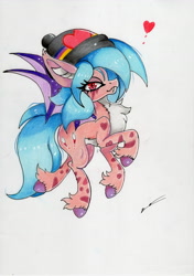 Size: 2460x3486 | Tagged: safe, artist:luxiwind, oc, oc:fang, bat pony, pony, beanie, female, hat, high res, mare, solo, traditional art