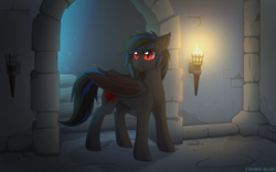 Size: 3464x2160 | Tagged: safe, artist:strafe blitz, oc, oc only, bat pony, pony, bat pony oc, dungeon, solo, stairs, torch