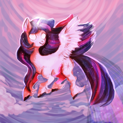 Size: 700x700 | Tagged: safe, artist:temary03, twilight sparkle, twilight sparkle (alicorn), alicorn, pony, cloud, female, flying, glowing eyes, mare, sky, solo