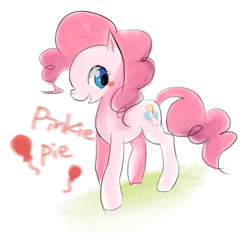 Size: 851x846 | Tagged: safe, artist:mizoreame, derpibooru import, pinkie pie, earth pony, pony, balloon, blushing, cute, diapinkes, female, mare, open mouth, simple background, solo, white background