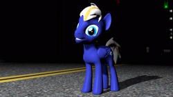 Size: 1920x1080 | Tagged: safe, derpibooru exclusive, oc, oc:electric blue, pegasus, pony, 3d, dead inside, head tilt, insanity, keep calm and carry on, road, smiling, solo, source filmmaker