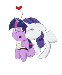 Size: 2500x3000 | Tagged: safe, artist:jay-551, rarity, twilight sparkle, unicorn twilight, pony, unicorn, book, female, heart, kiss on the cheek, kissing, laying on stomach, lesbian, rarilight, shipping, simple background, transparent background