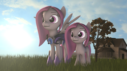 Size: 1920x1080 | Tagged: safe, artist:sashagemini, oc, oc only, oc:sasha gemini, pegasus, pony, 3d, armor, female, fence, filly, house, mare, source filmmaker, sunlight, tree