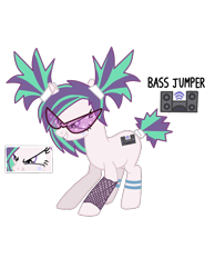 Size: 976x1260 | Tagged: safe, artist:missvintagelps, oc, oc only, oc:bass jumper, pony, unicorn, female, fishnet clothing, magical lesbian spawn, mare, offspring, parent:aria blaze, parent:vinyl scratch, parents:vinylblaze, pigtails, simple background, solo, sunglasses, tattoo, transparent background