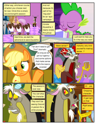 Size: 612x792 | Tagged: safe, artist:newbiespud, derpibooru import, edit, edited screencap, screencap, applejack, discord, spike, buffalo, draconequus, dragon, earth pony, pony, comic:friendship is dragons, the return of harmony, ballerina, card, chocolate, chocolate milk, comic, dancing, dialogue, eyes closed, female, frown, hat, male, mare, milk, screencap comic, sitting, throne