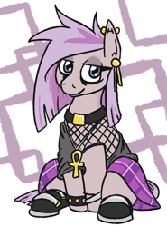 Size: 553x748 | Tagged: safe, artist:jargon scott, oc, oc only, oc:nada phase, earth pony, pony, boots, clothes, cute, ear piercing, female, fishnet stockings, goth, jewelry, mare, necklace, piercing, plaid, plaid skirt, shoes, sitting, skirt