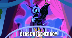 Size: 1200x630 | Tagged: safe, edit, edited screencap, screencap, nightmare moon, friendship is magic, caption, degeneracy, image macro, text