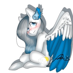 Size: 768x768 | Tagged: safe, artist:eyelessjackssis, oc, oc only, pegasus, pony, blushing, female, mare, simple background, sitting, solo, transparent background