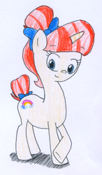 Size: 450x768 | Tagged: safe, artist:rizdub, rainbow stars, pony, unicorn, background pony, bow, crossed hooves, solo, traditional art