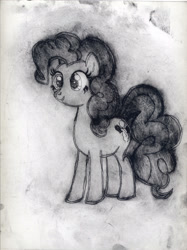 Size: 2115x2834 | Tagged: safe, artist:angel-gotic, pinkie pie, earth pony, pony, cutie mark, female, grayscale, mare, monochrome, simple background, solo, traditional art