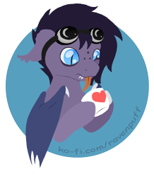 Size: 554x634 | Tagged: safe, artist:ravenpuff, oc, oc:puffy, bat pony, pony, coffee mug, female, goggles, mare, mug, solo, tongue out