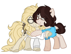 Size: 736x561 | Tagged: safe, artist:mintoria, oc, oc only, oc:dusty, pegasus, pony, clothes, female, glasses, hug, mare, simple background, sweater, transparent background