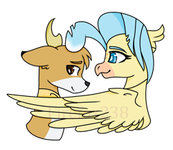 Size: 960x832 | Tagged: safe, artist:ace-draws6658, artist:firefox238, bramble, princess skystar, deer, hippogriff, my little pony: the movie, base used, crack shipping, female, hug, male, shipping, simple background, skyble, straight, transparent background, winghug