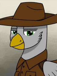 Size: 768x1024 | Tagged: safe, artist:riley vinchers, oc, griffon, equestria at war mod, clothes, cowboy, cowboy hat, green eyes, hat, military uniform, wings