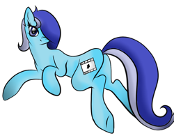 Size: 900x714 | Tagged: safe, artist:darkylight, oc, oc only, oc:brushie brusha, earth pony, pony, blue mane, butt, cutie mark, eye, eyes, simple background, smiling, solo, white background