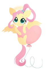 Size: 4000x6175 | Tagged: safe, artist:belka-sempai, fluttershy, pegasus, pony, :3, balloon, cute, female, halo, heart balloon, high res, holding on, looking at you, mare, older, older fluttershy, shyabetes, simple background, solo, spread wings, transparent background, underhoof, wings