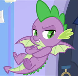 Size: 965x939 | Tagged: safe, screencap, spike, dragon, the ending of the end, cool, cropped, crossed arms, flying, raised eyebrow, solo, winged spike