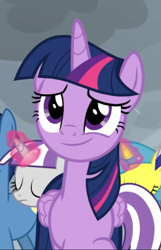 Size: 423x658 | Tagged: safe, screencap, lemon hearts, night light, twilight sparkle, twilight sparkle (alicorn), twilight velvet, alicorn, the ending of the end, cropped, cute, glowing horn, horn, smiling, solo focus, twiabetes