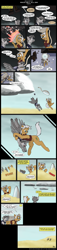 Size: 800x3489 | Tagged: safe, artist:digoraccoon, artist:winged cat, oc, oc only, oc:doc wagon, oc:gin gear, earth pony, pegasus, pony, collaboration, comic:friendship is dragons, ..., clothes, cloud, comic, desert, dialogue, earth pony oc, falling, frown, glasses, happy, laser, male, on a cloud, onomatopoeia, pegasus oc, raised hoof, running, smiling, spaceship, stallion, underhoof, walking, wings