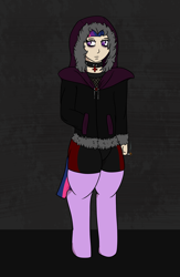 Size: 1300x2000 | Tagged: safe, alternate version, artist:lazerblues, oc, oc:rory, satyr, cigarette, clothes, goth, jacket, offspring, parent:twilight sparkle, solo