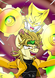 Size: 1800x2560 | Tagged: safe, artist:ktk's sky, bat pony, earth pony, hybrid, pony, dio brando, jojo's bizarre adventure, ponified, stand, the world, za warudo