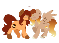Size: 2576x1890 | Tagged: safe, artist:amazing-artsong, oc, oc only, oc:firelight, oc:honeypot meadow, earth pony, pegasus, pony, boop, digital art, eyes closed, female, freckles, lesbian, mare, noseboop, oc x oc, shipping, simple background, smiling, transparent background