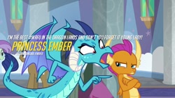 Size: 720x405 | Tagged: safe, edit, edited screencap, screencap, princess ember, smolder, dragon, school daze, caught, dragonlord, play of the game, rolo, sassy