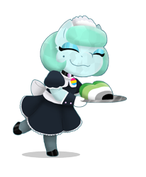 Size: 833x1011 | Tagged: safe, artist:ravenpuff, oc, oc:pristine polish, anthro, crystal pony, chibi, clothes, female, french maid, heart, maid, mare, simple background, solo, transparent background