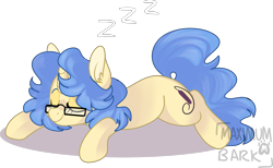 Size: 2455x1510 | Tagged: safe, artist:maximumbark, oc, oc:eleos, pony, unicorn, female, glasses, mare, prone, simple background, sleeping, solo, transparent background