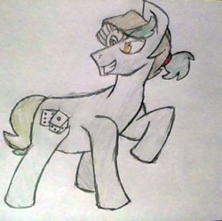 Size: 703x700 | Tagged: safe, artist:midday sun, oc, oc only, oc:platinum obelisk, earth pony, cutie mark, male, solo, stallion, traditional art