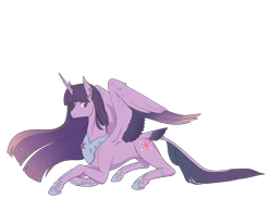 Size: 3300x2700 | Tagged: safe, artist:t3ssrina, twilight sparkle, twilight sparkle (alicorn), alicorn, pony, armored shin guards, colored wings, colored wingtips, ear piercing, earring, ethereal mane, female, hoof shoes, jewelry, leonine tail, mare, peytral, piercing, prone, redesign, simple background, solo, tail feathers, transparent background, ultimate twilight