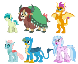 Size: 5000x4114 | Tagged: safe, artist:aleximusprime, gallus, ocellus, sandbar, silverstream, smolder, yona, changedling, changeling, dragon, earth pony, griffon, hippogriff, pony, yak, flurry heart's story, adult, alternate design, cute, diaocelles, diastreamies, future, gallabetes, group, height difference, older, older gallus, older ocellus, older sandbar, older silverstream, older smolder, older yona, sandabetes, simple background, smolderbetes, student six, transparent background, yonadorable
