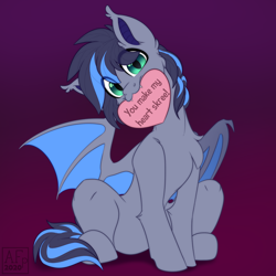 Size: 3500x3500 | Tagged: safe, artist:airfly-pony, part of a set, oc, oc only, oc:midnight aegis, bat pony, pony, cute, looking at you, male, sitting, stallion, ych result