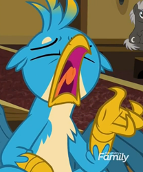 Size: 590x708 | Tagged: safe, screencap, gallus, griffon, a horse shoe-in, cropped, discovery family logo, solo focus, yawn