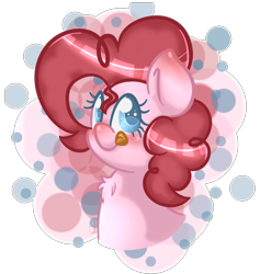 Size: 1225x1291 | Tagged: safe, artist:pixelated-irken, pinkie pie, earth pony, pony, :p, abstract background, chest fluff, colored pupils, cute, diapinkes, female, mare, solo, speedpaint available, tongue out