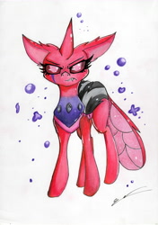 Size: 4920x6972 | Tagged: safe, artist:luxiwind, oc, oc:poison, changedling, changeling, absurd resolution, female, red changeling, solo, traditional art